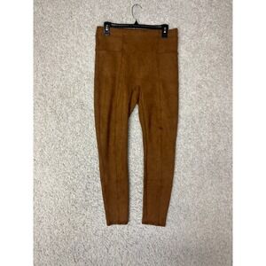 SPANX High Waist Rich Carmel Faux Suede Leggings Pull On Pants Large Stretch